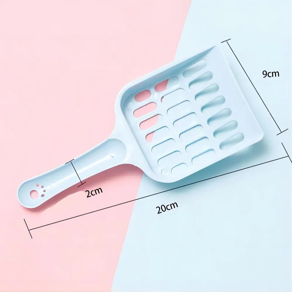 Plastic cat litter scoop 20cm long with fine mesh in blue green or pink for cleaning cat toilet sand