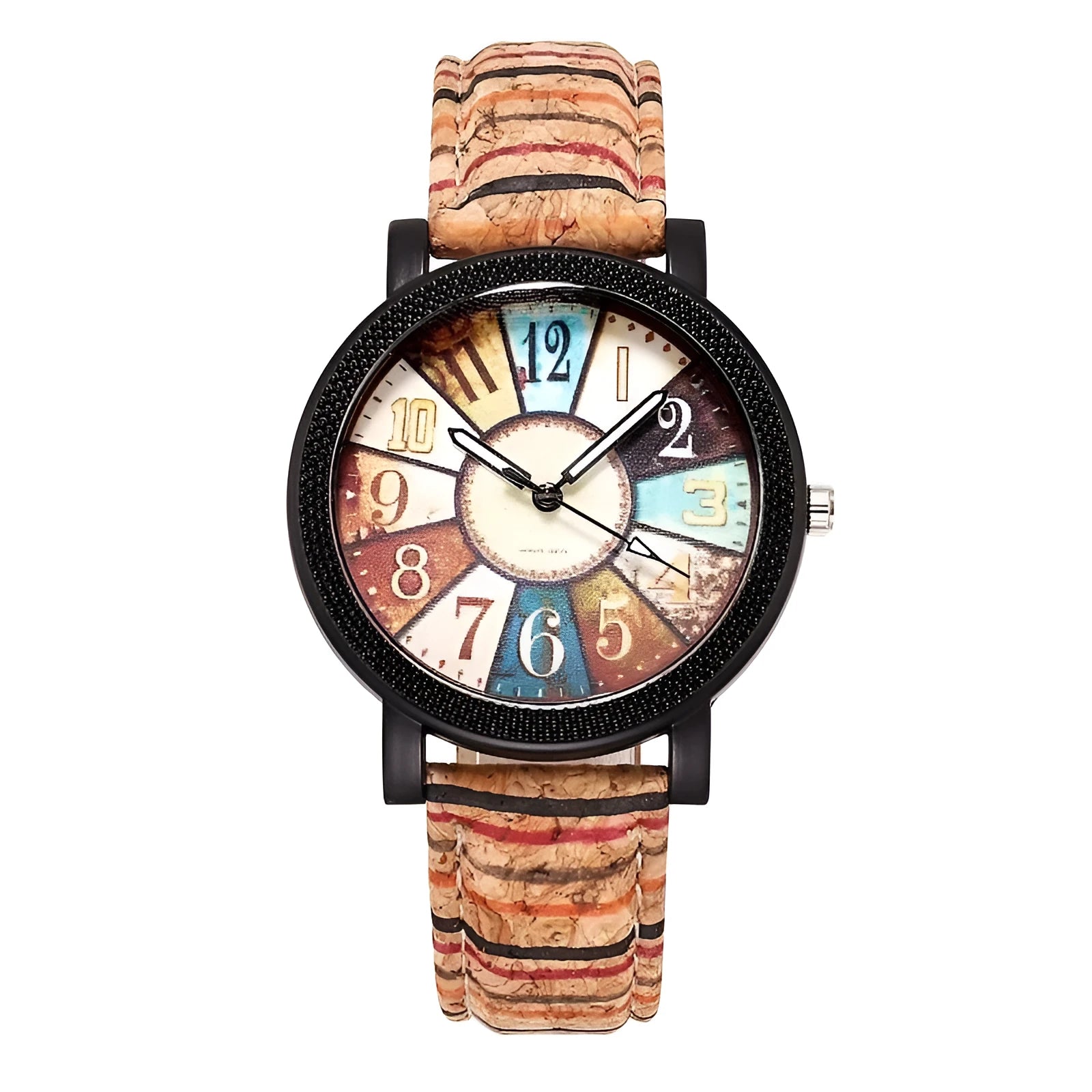 Women's vintage leather quartz watch with 37mm round dial and stainless steel buckle