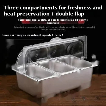 Stainless steel commercial dining plate display box with lid and multiple compartment configuration options