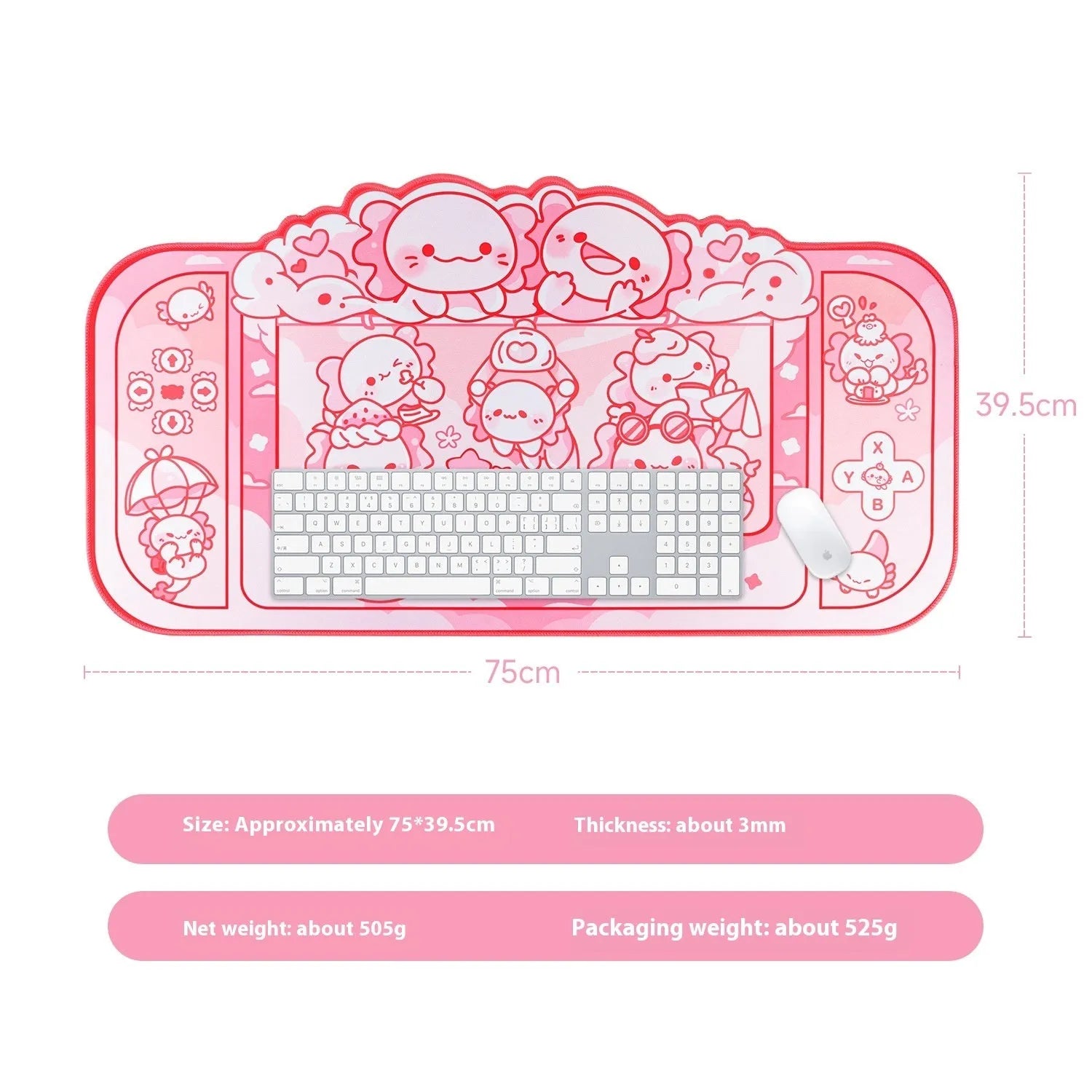 Large rectangular mouse pad with hexagonal crane machine anime design and wrist strap