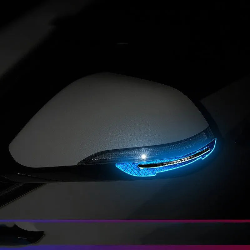 Blue reflective bumper protection tape applied to car bumper edge showing 17mm width