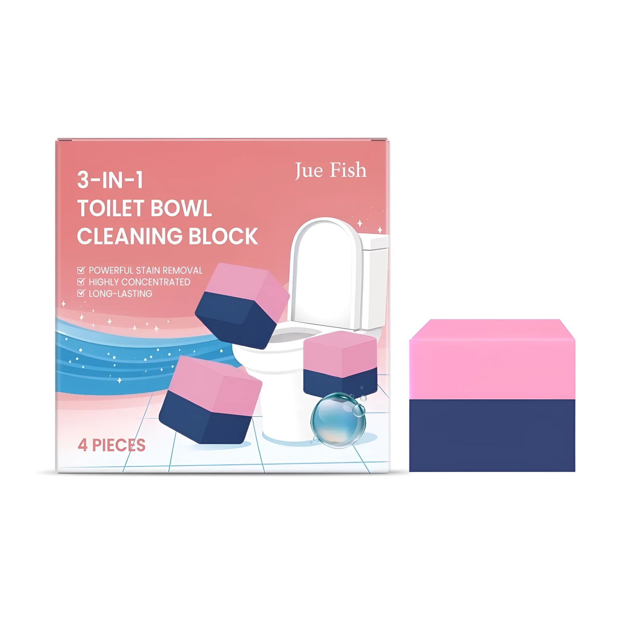 Pack of four white toilet cleaning blocks for cistern use with citric acid formula.