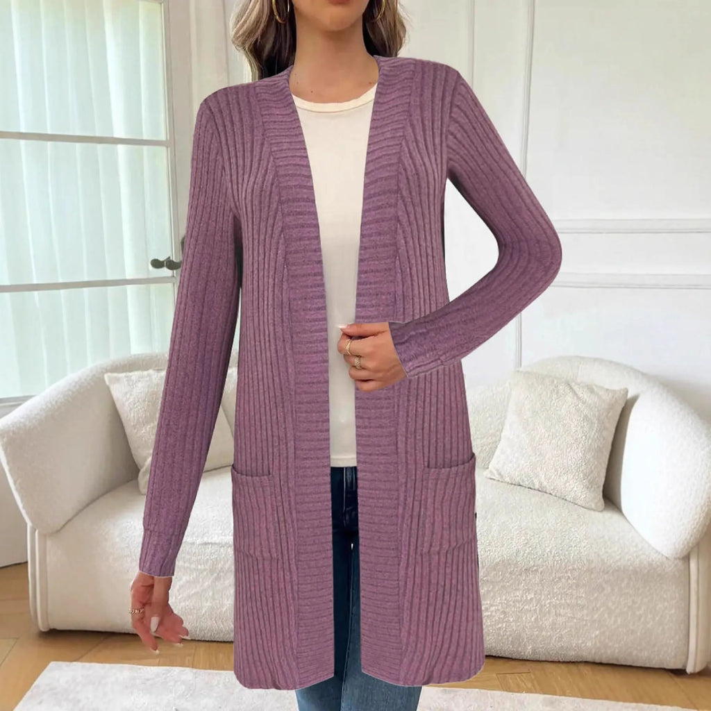Long sleeve loose fit knitted cardigan jacket for women in black, wine red or grey plus sizes