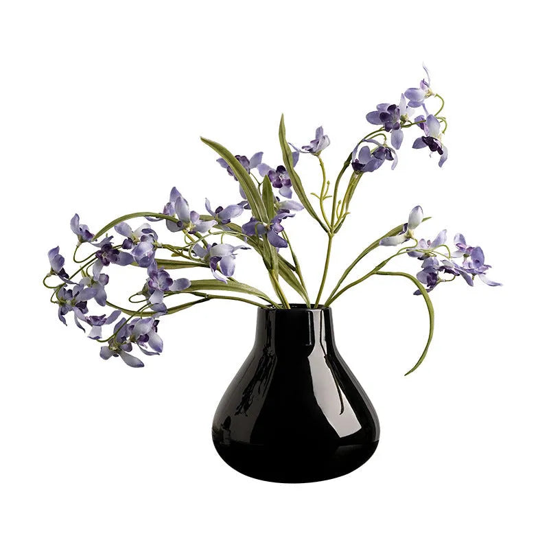 Ceramic round belly decorative vase with coloured glaze finish in black colour option