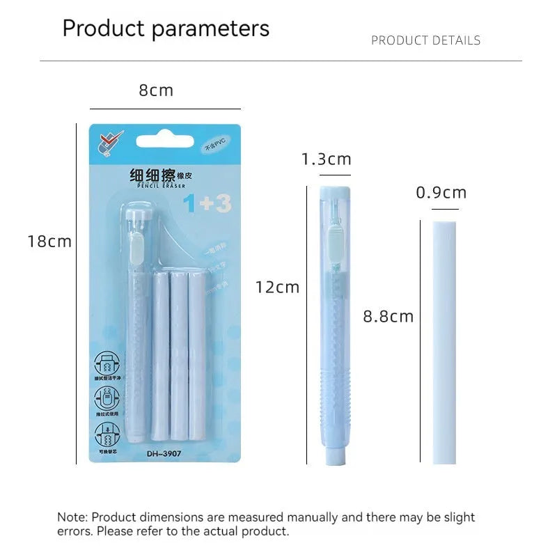 Push type traceless automatic eraser for children in blue, green, pink, purple colours