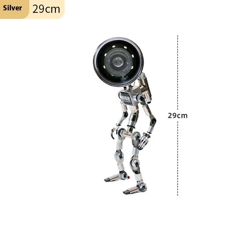 Creative robot night light in silver or copper finish, 22cm or 29cm tall with customisable graphics