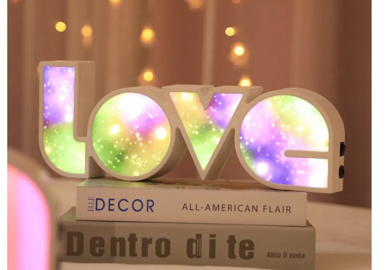 LED LOVE light decorative lamp with rainbow coloured lampshade