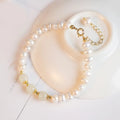 Korean style natural freshwater pearl bracelet with diamond-shaped electroplated pearls in Hetian jade colour