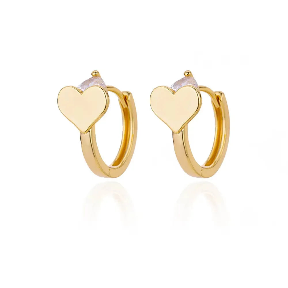 Heart shaped stainless steel clip on earrings with 18K gold plating and zircon stones for women