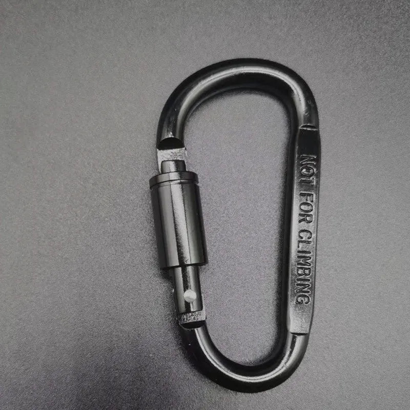 D-type aluminium locking carabiner, 8cm flat, shown in one of ten available colours.