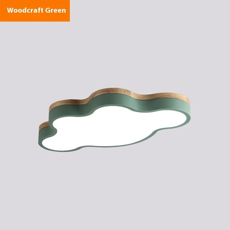 Cloud shaped LED ceiling light with wooden frame in choice of colours