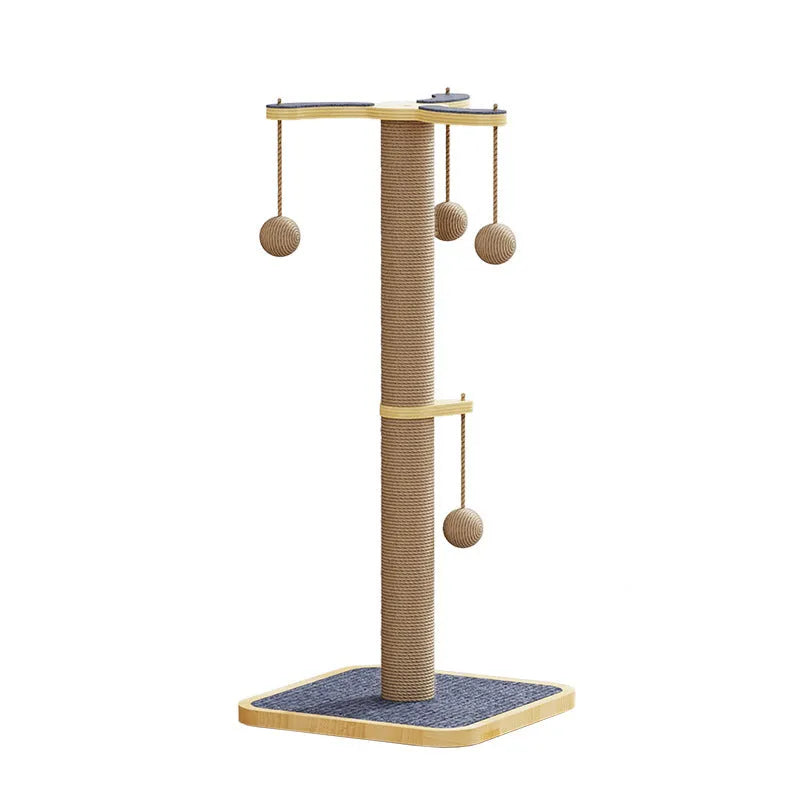 Scratch-resistant cat climbing frame with windmill hanging ball toy on pine wood structure
