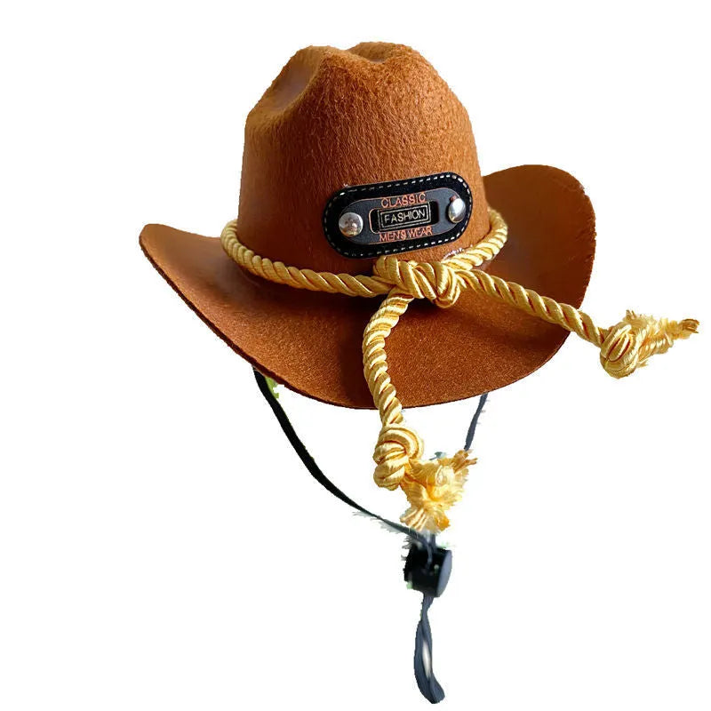 British-style cowboy hat for cats in non woven fabric with decorative band options