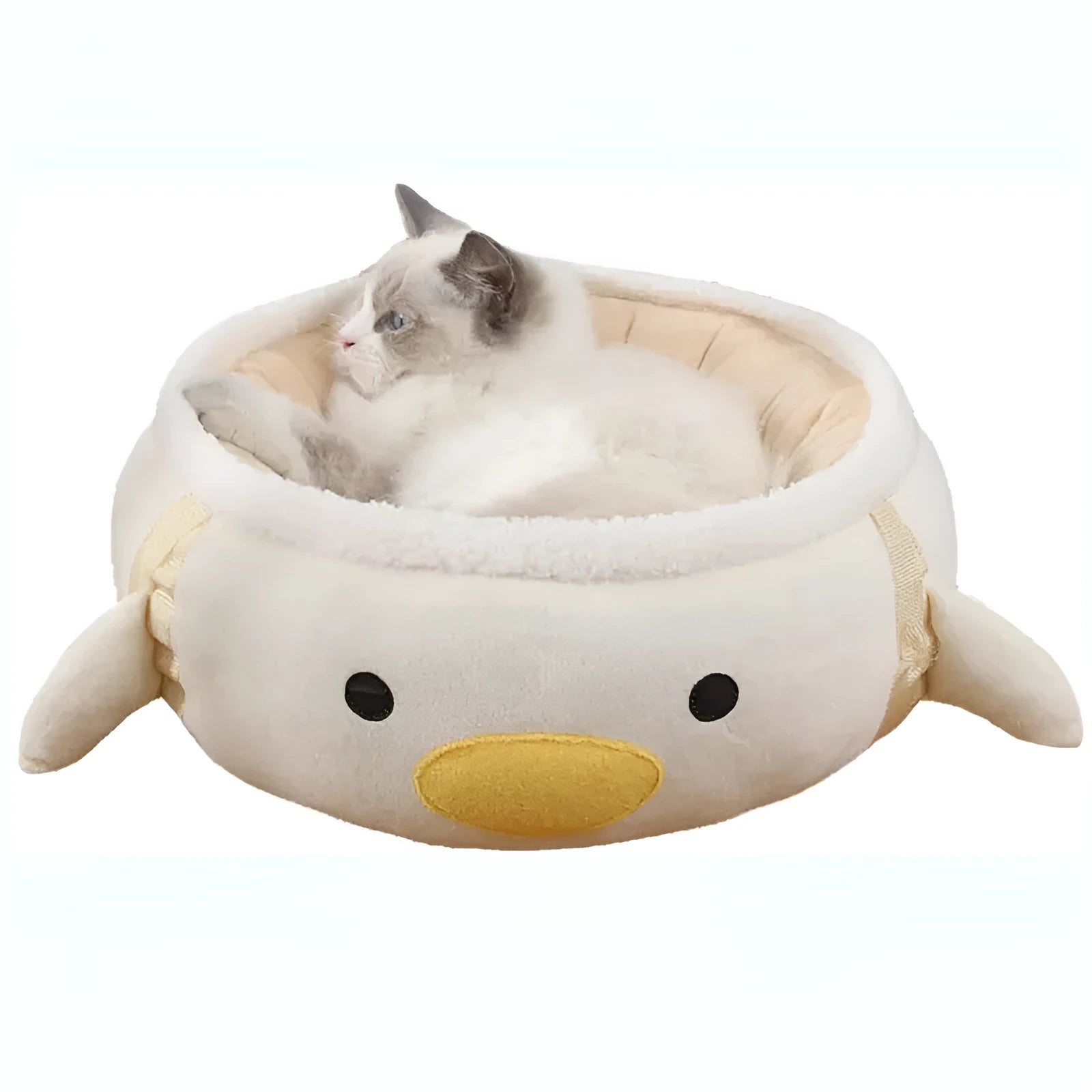 Green dinosaur and chick shaped cat bed that can be used flat or hung as a hammock