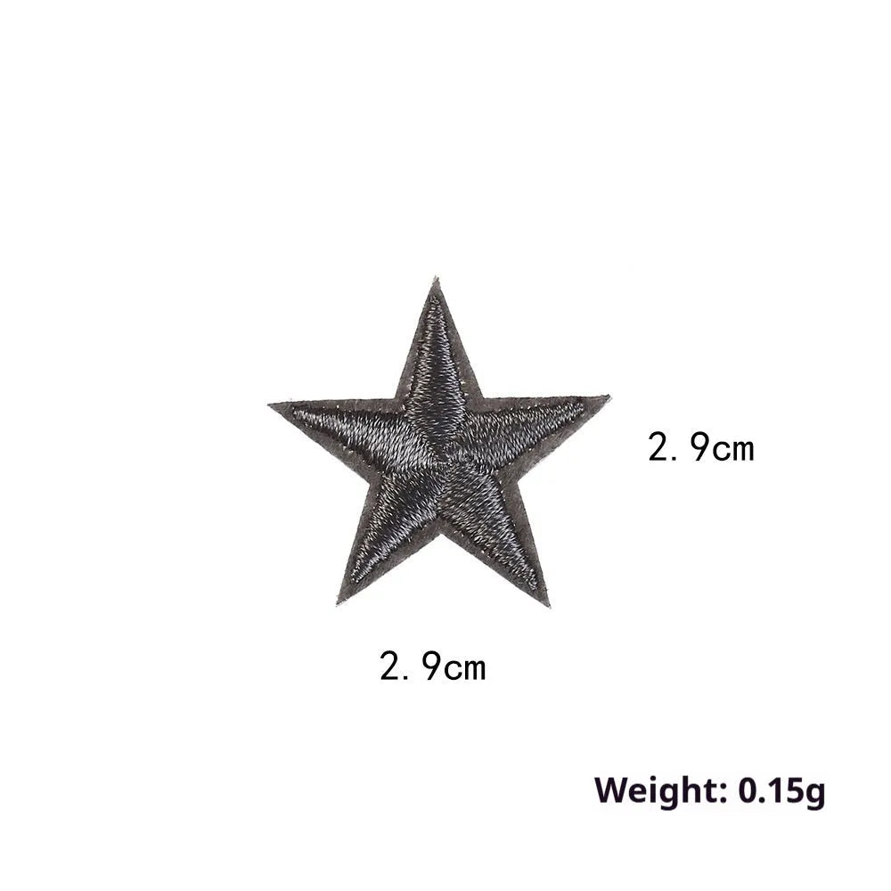 Colourful five-pointed star embroidery patches and cloth stickers for DIY clothing decoration.