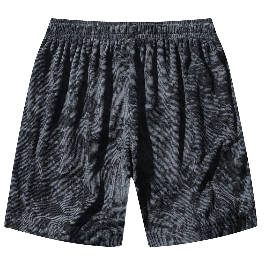 Men's camouflage pattern corduroy athletic shorts with high waist and straight leg design