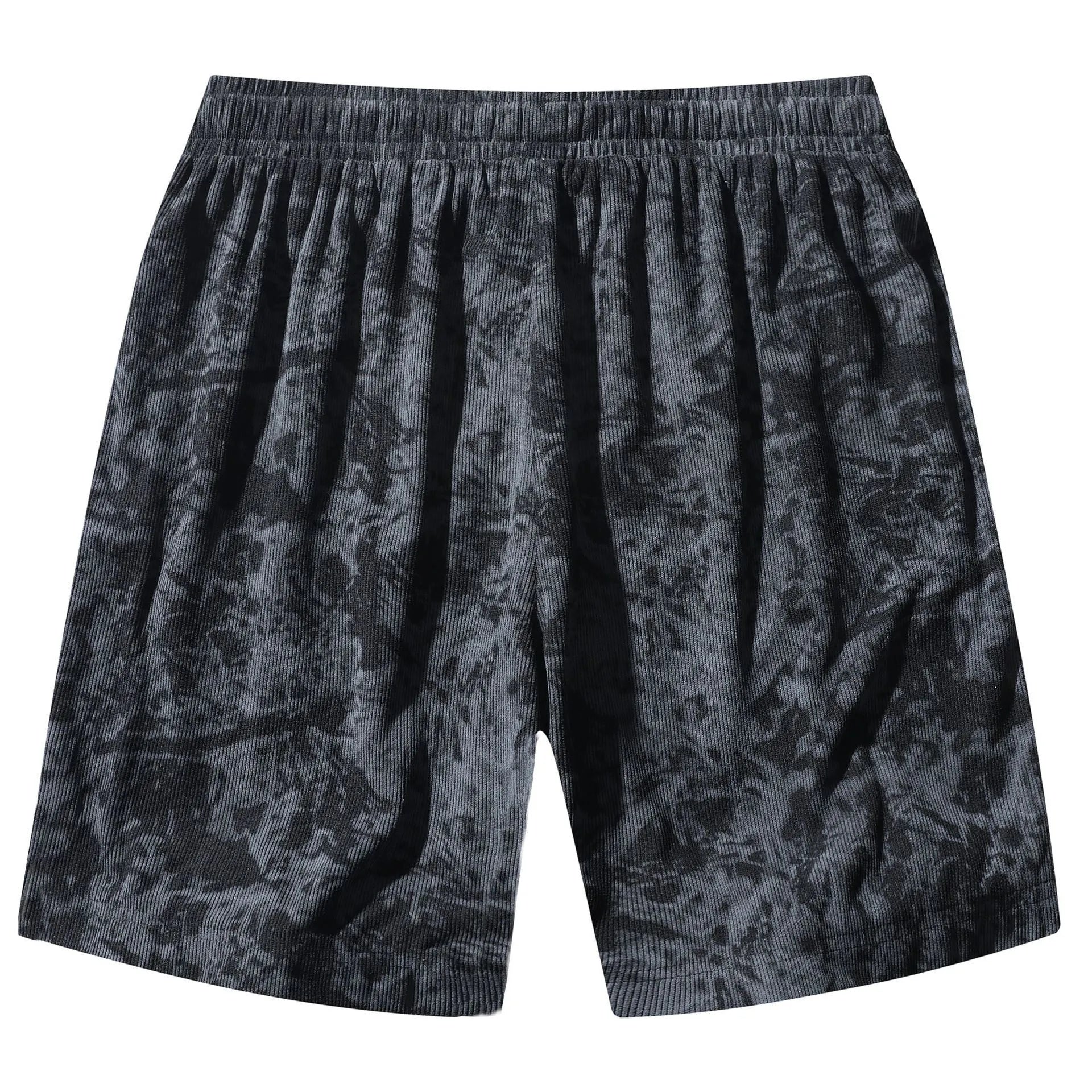 Men's camouflage pattern corduroy athletic shorts with high waist and straight leg design