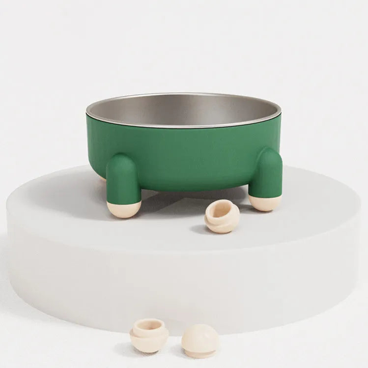 Green stainless steel pet bowl with a non-slip base and high foot for dogs and cats.