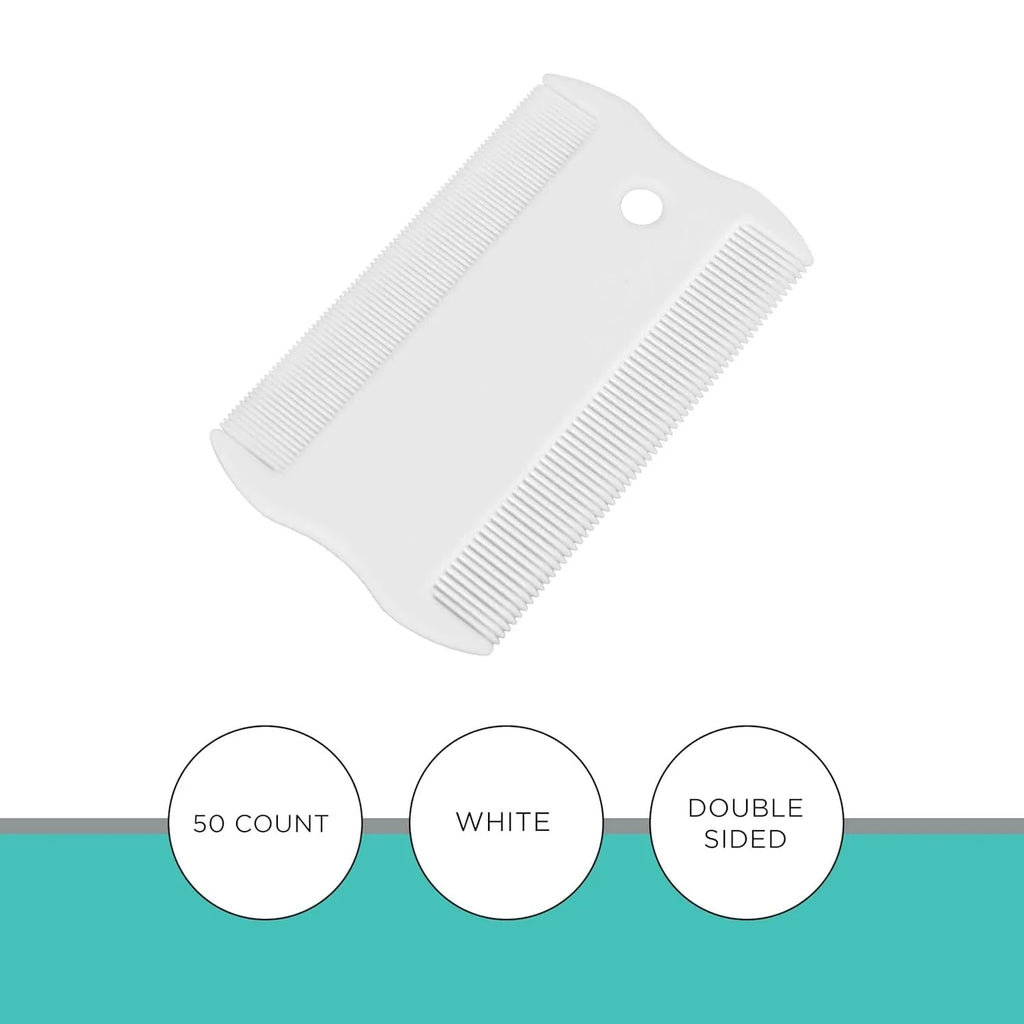 Double-sided plastic flea comb for pets showing dense teeth and 5cm length measurement