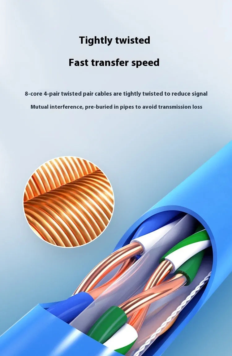305 metre box of blue Cat6 oxygen-free copper network cable with gigabit and 10GB/S speed labelling