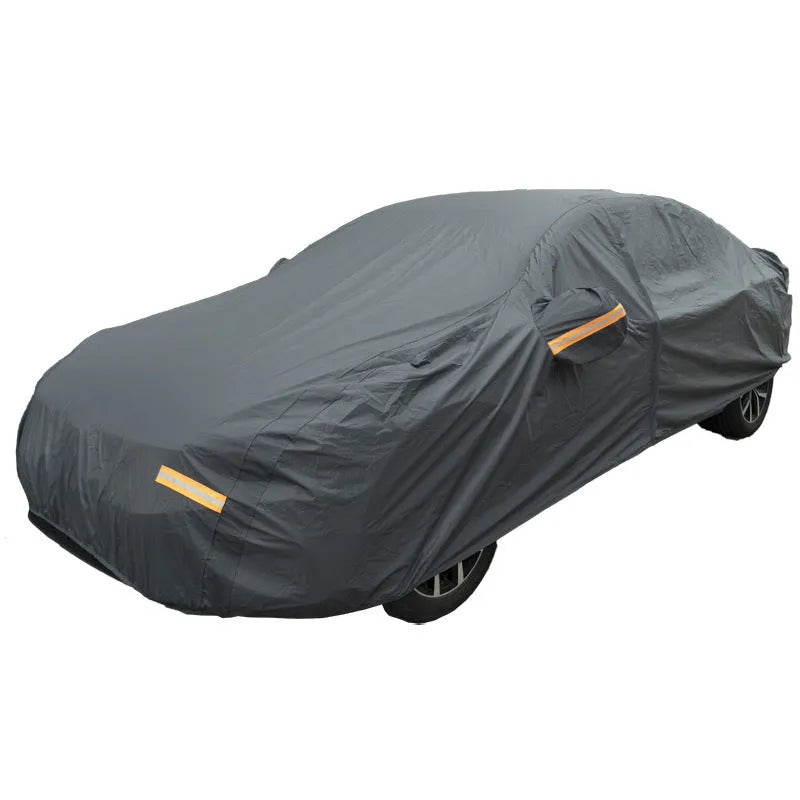 Grey PVC chemical fibre Volkswagen car cover showing rainproof and sun protection features