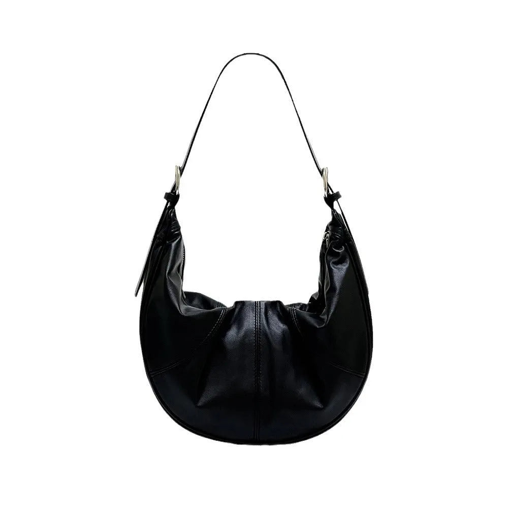 Women's soft dumpling shape shoulder bag in first layer cowhide leather with dual straps