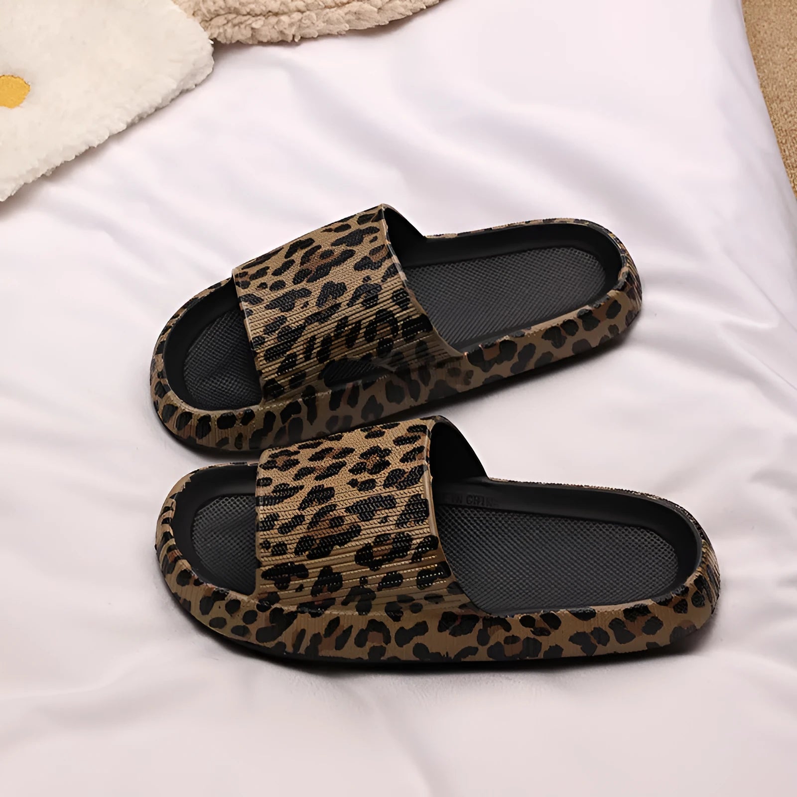 Women's leopard print EVA slippers with thick sole in multiple colour options