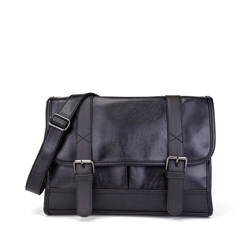 Black Korean-style men's commuter backpack with anti-theft function and sewing thread details