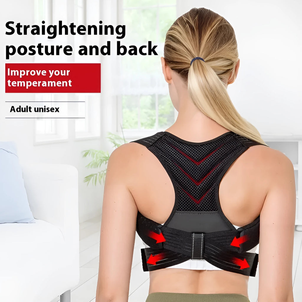 Black anti-humpback posture correction belt for running and fitness activities