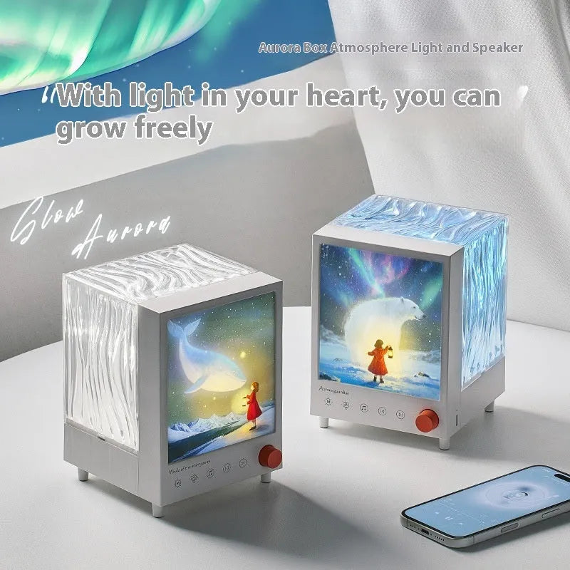Aurora Treasure Box Atmosphere Projection Lamp showing Star Sea Whale light pattern projection.