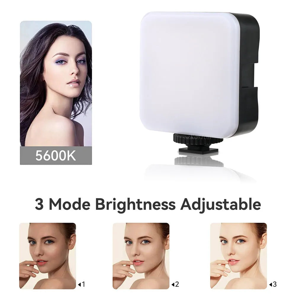 LED mini square pocket light tripod with top flash and universal camera mount