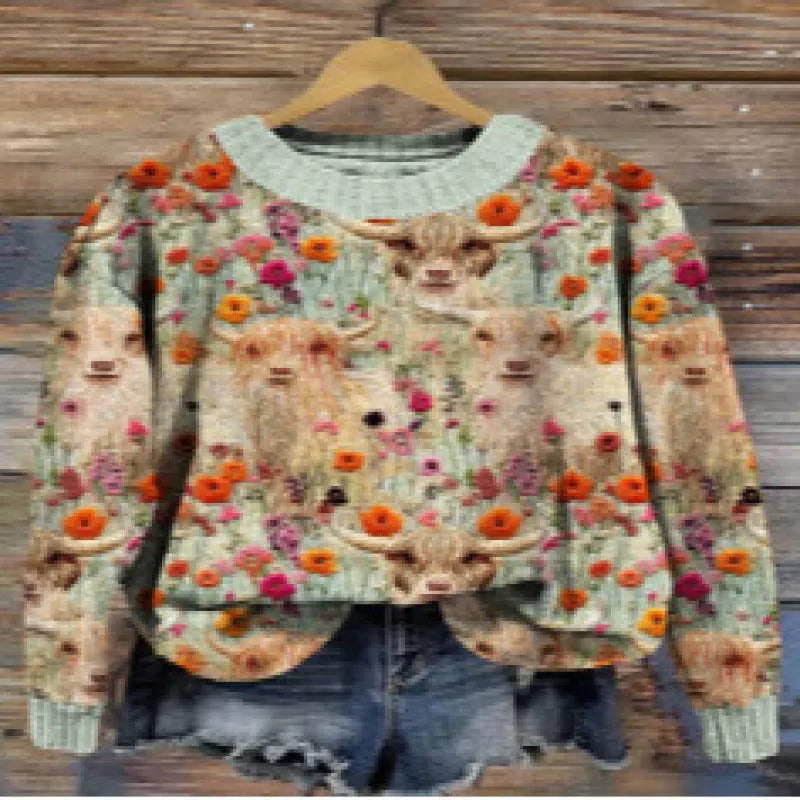 Little Flower digital printed round neck sweater in a colour from the YPM935 series.