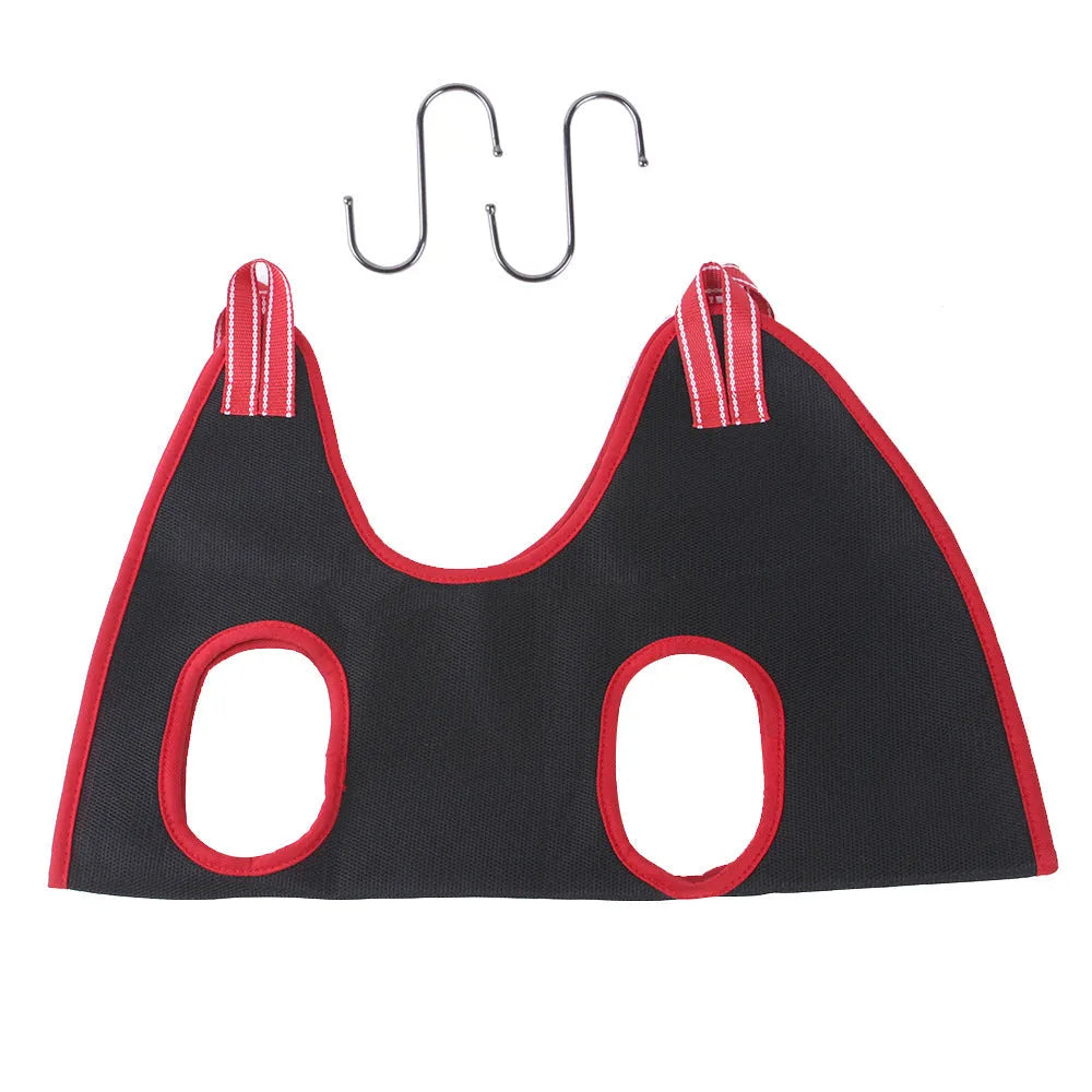 Pet grooming hammock restraint bag hanging with adjustable straps for nail trimming and bathing procedures