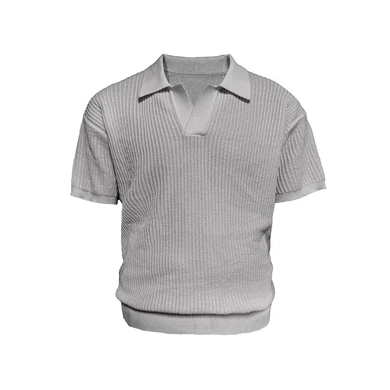 Men's striped collar polo shirt in ice silk fabric available in creamy white, black, and grey colours
