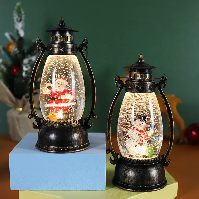 Crystal ball portable oil lamp Christmas decoration with light-emitting feature and snowman or elderly design