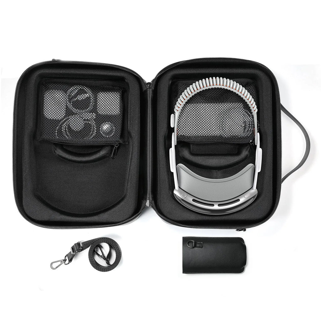 Black superfiber storage box for Apple Vision Pro MR glasses showing interior space.