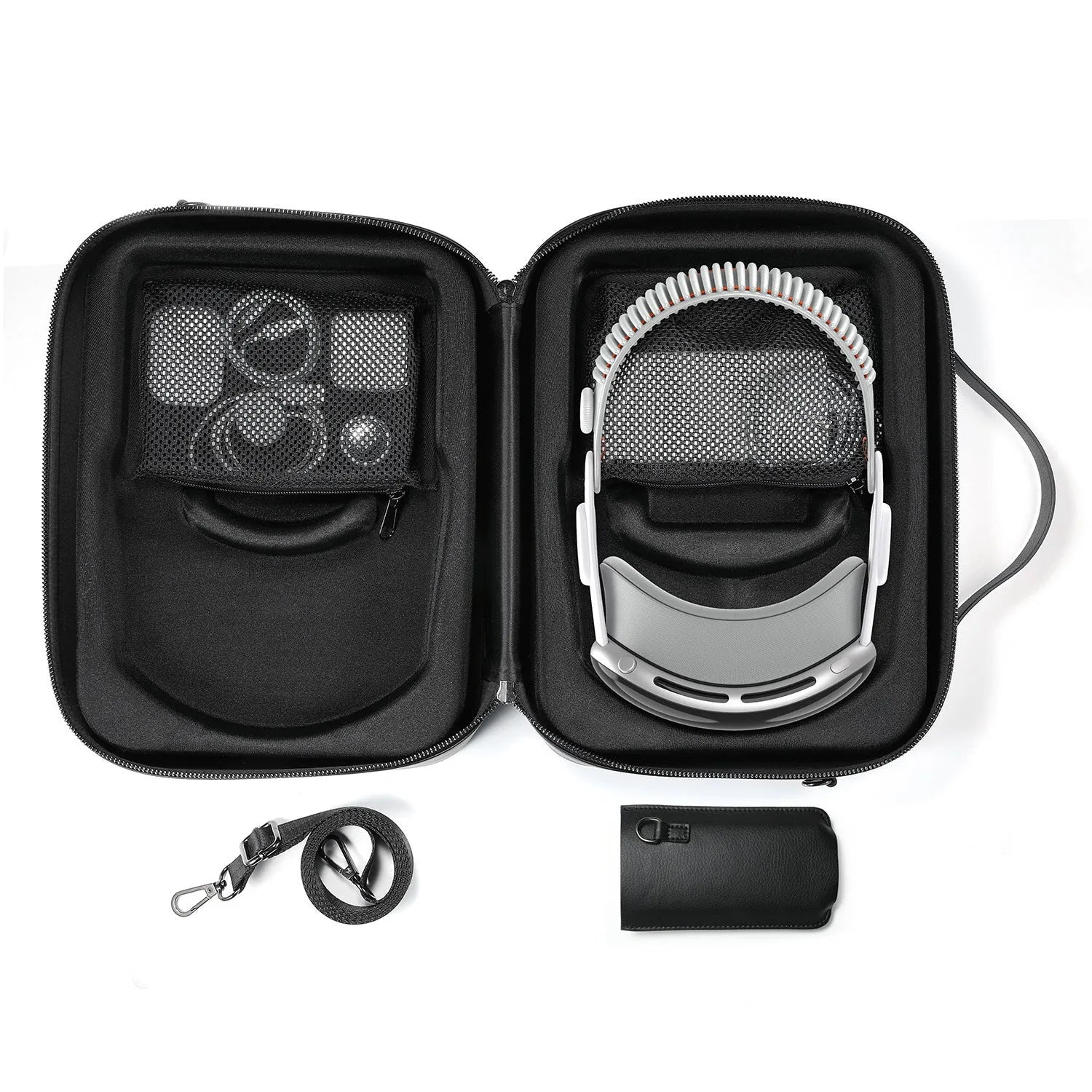 Black superfiber storage box for Apple Vision Pro MR glasses showing interior space.