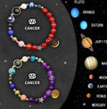 Set of two natural stone beaded bracelets featuring zodiac sign designs on an adjustable band.