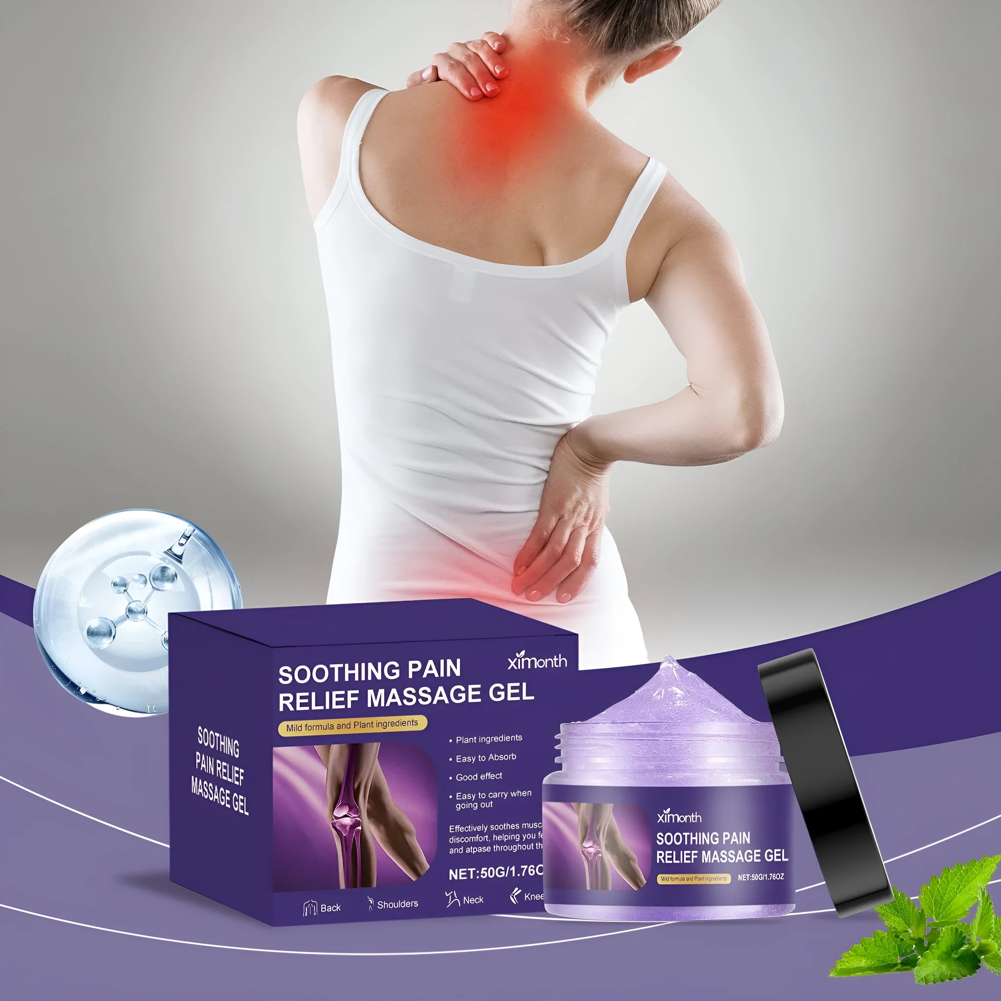 50g tube of herbal body joint care gel for muscle and joint relief with universal skin type compatibility