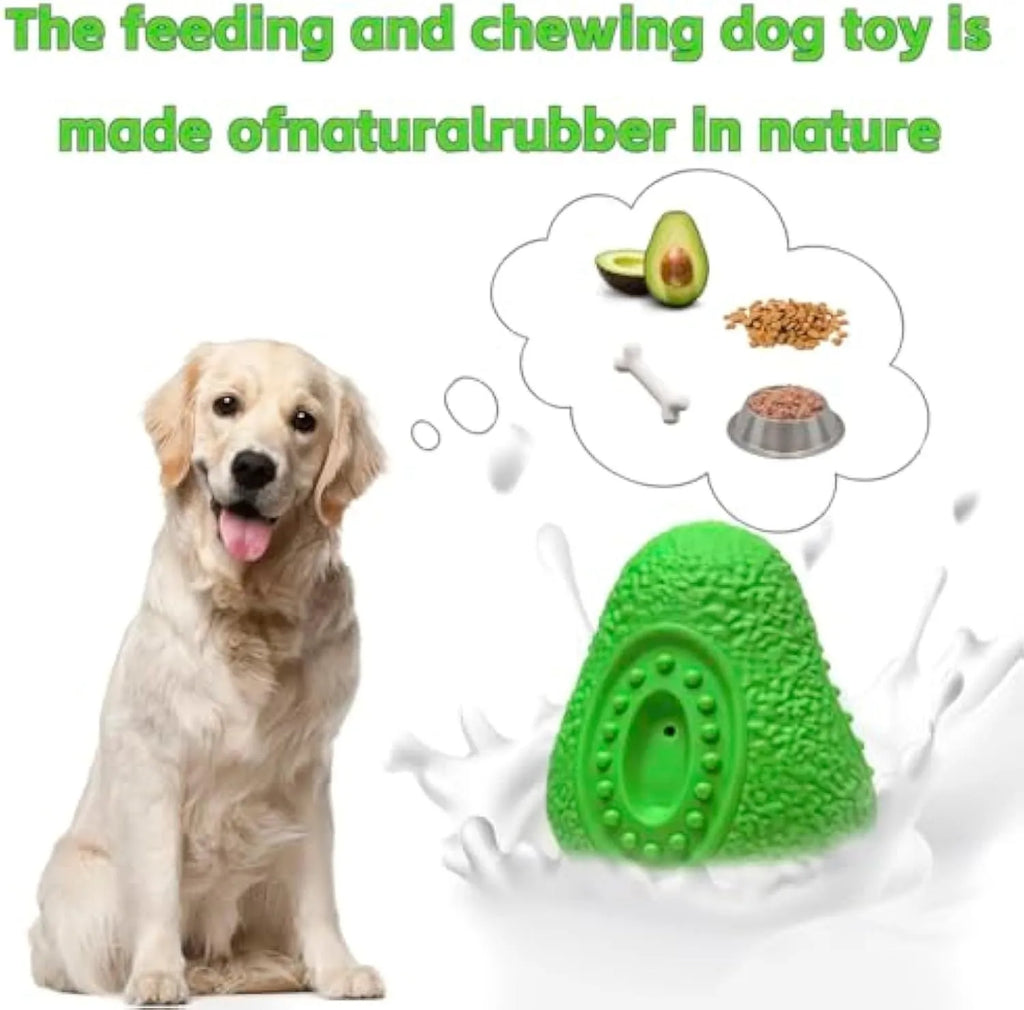 Green avocado-shaped natural rubber indestructible dog chew toy for aggressive chewers.