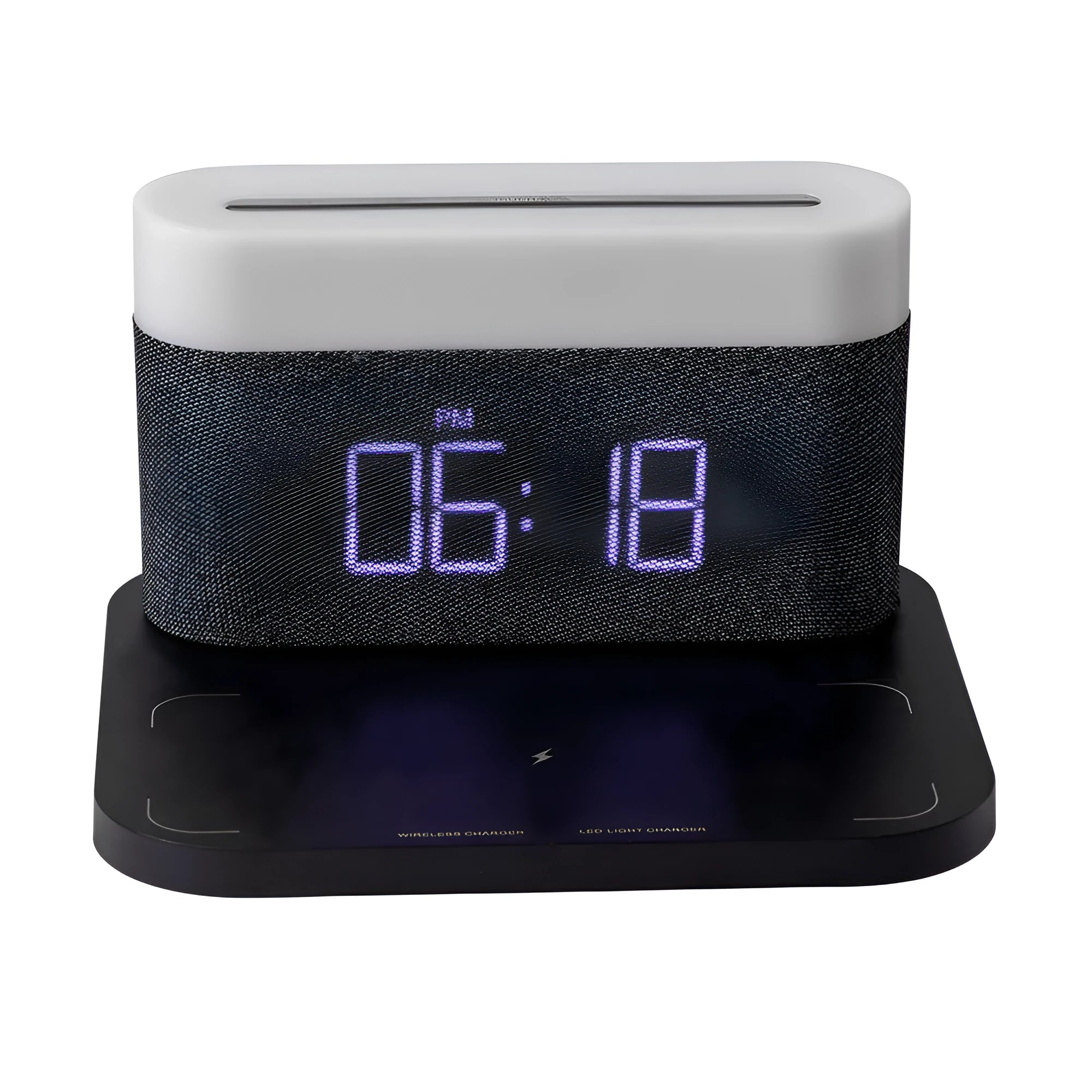 Wireless charger desktop clock night light table lamp in black or white with glass construction