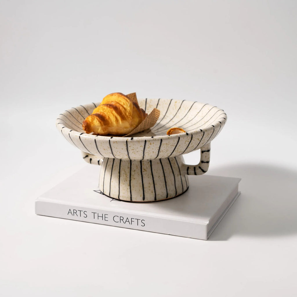 Black and white striped synthetic resin fruit plate with retro design for dessert serving