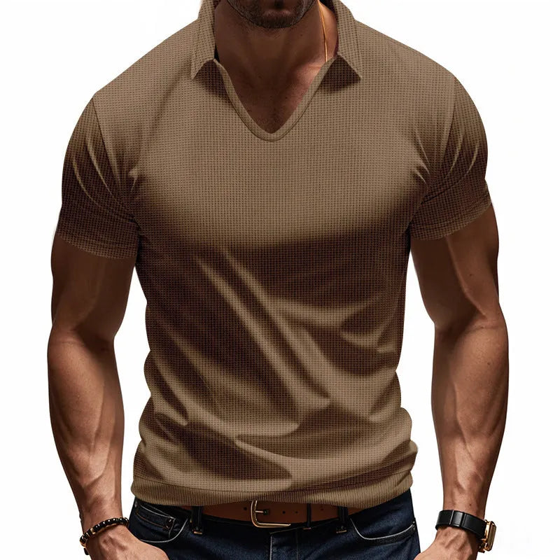 Men's V-neck loose fit short sleeve t-shirt in cotton blend fabric for summer wear
