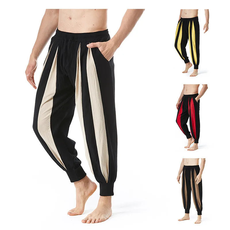 Men's straight-leg casual trousers in red, khaki, yellow, or brown colours.