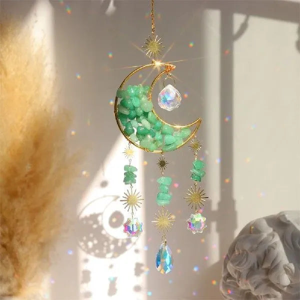 Crystal moon pendant car accessory with 100mm diameter and 420mm hanging chain in five colour options