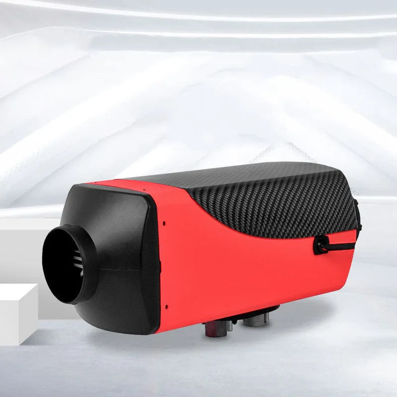 Diesel air heater unit with fuel tank, pump, pipes, and wiring for truck or van installation.