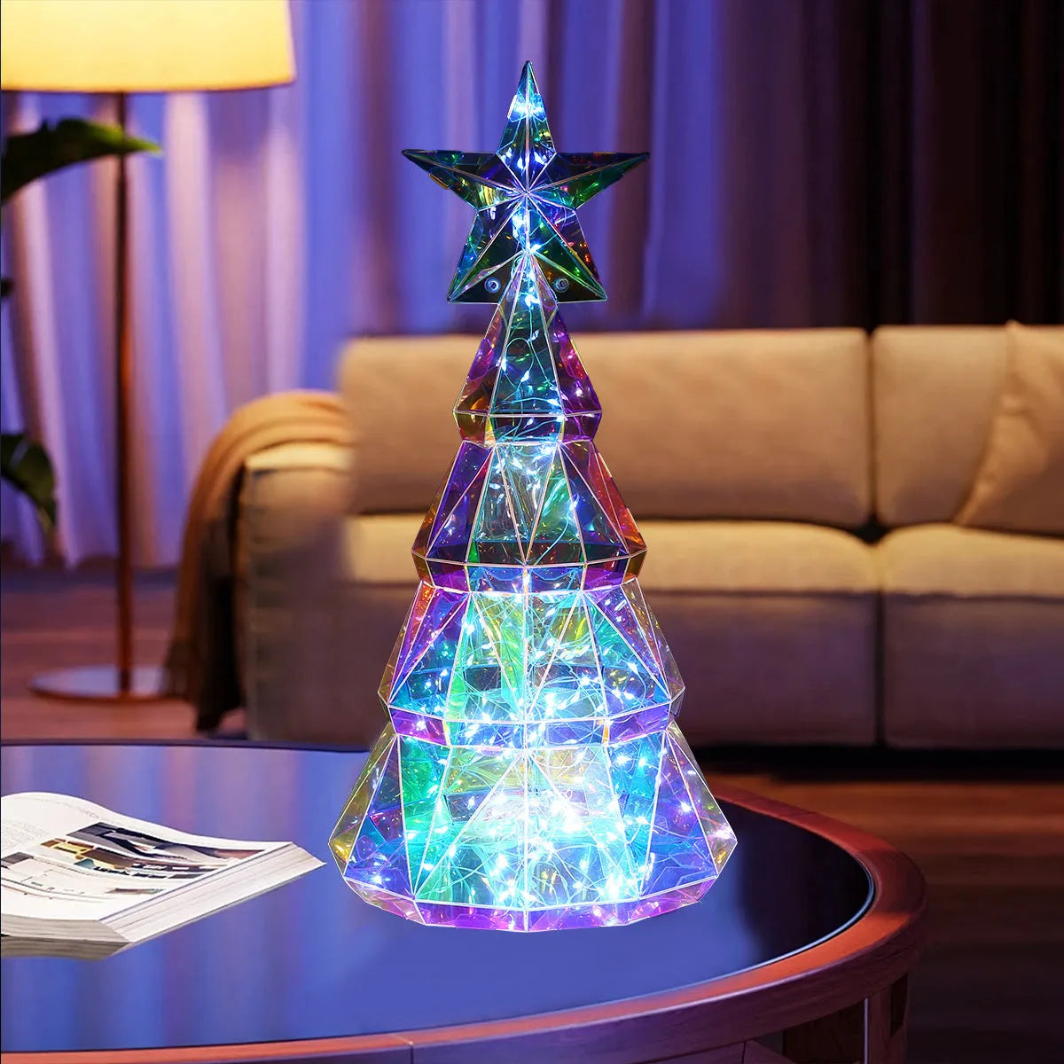 Colourful cartoon Christmas tree light decorative toy with PET plastic construction