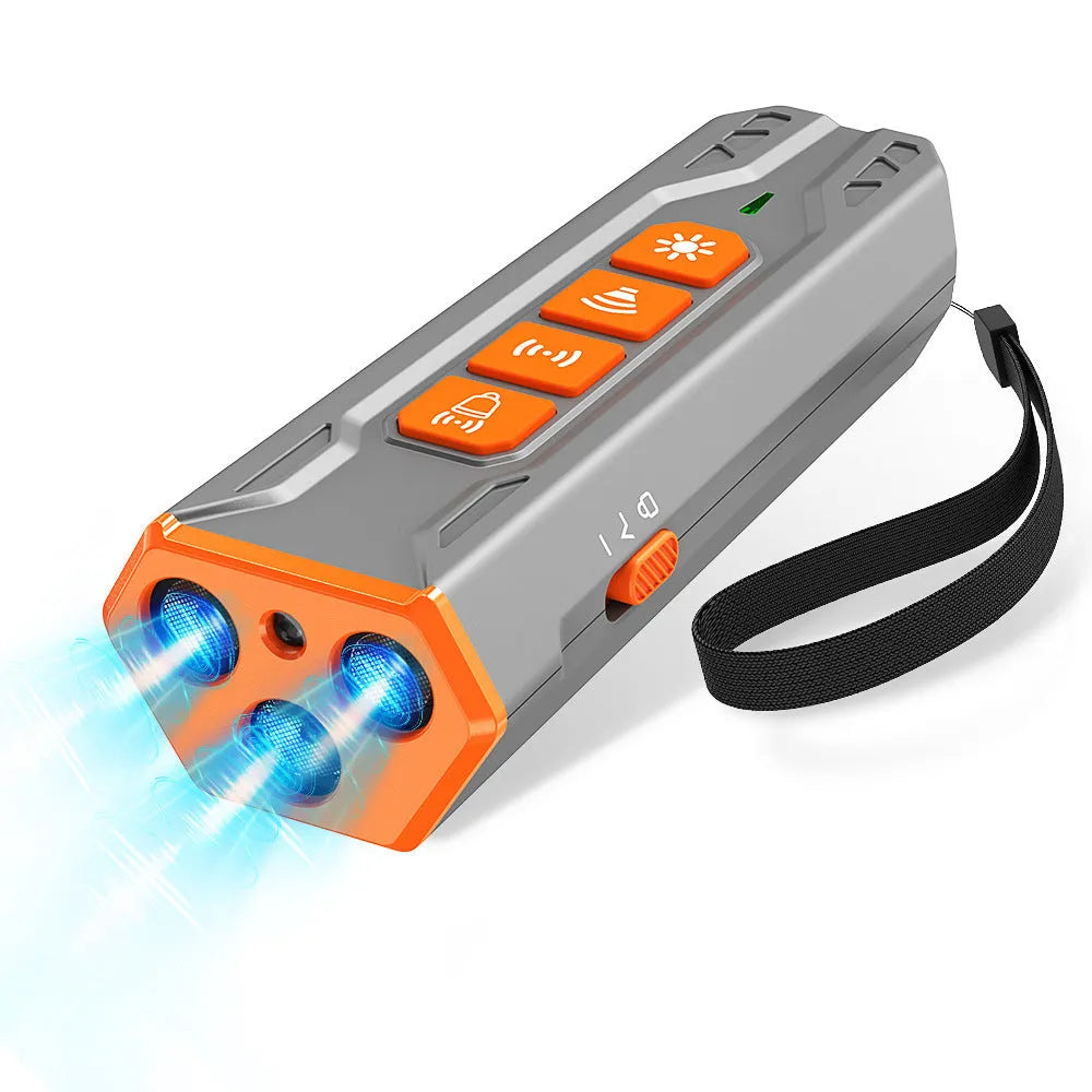 Three head ultrasonic dog trainer in black and orange ABS plastic casing