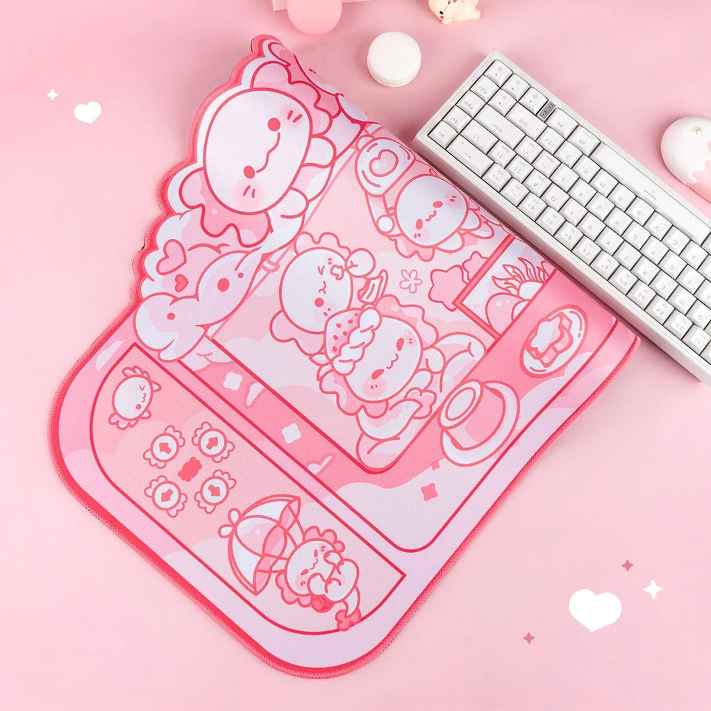 Large rectangular mouse pad with hexagonal crane machine anime design and wrist strap