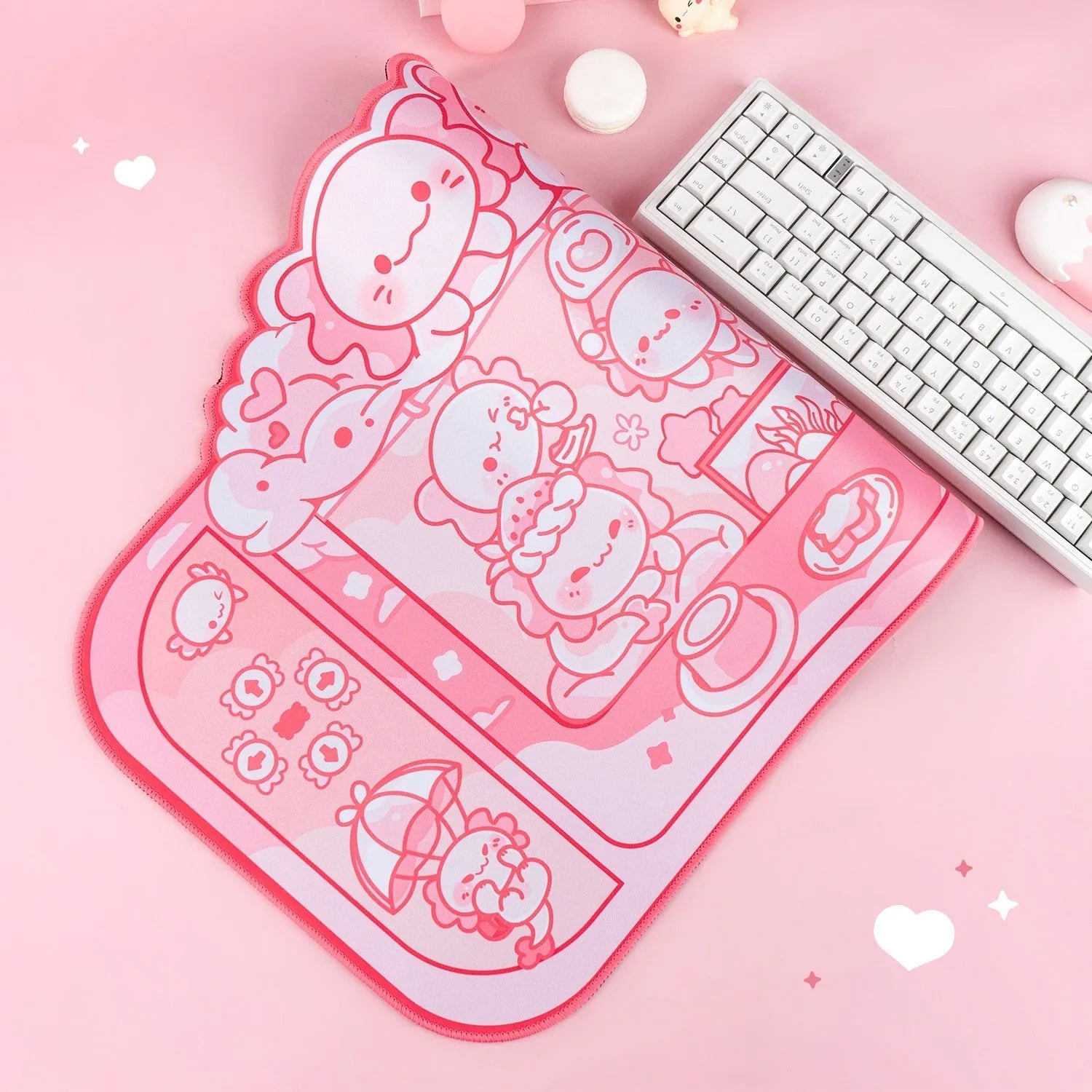 Large rectangular mouse pad with hexagonal crane machine anime design and wrist strap